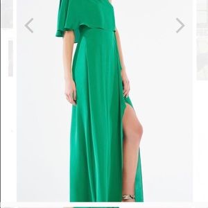 BCBG secha one-shoulder draped gown in emerald